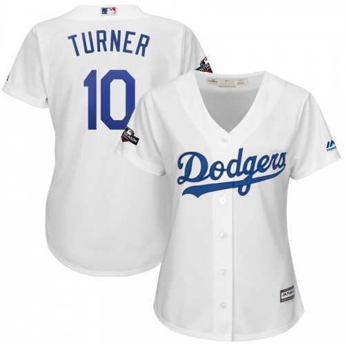 Los Angeles Los Angeles Dodgers #10 Justin Turner Majestic Women's 2019 Postseason Home Official Cool Base Player Jersey White Womens cheap jerseys for sale - CheapJerseys.Shop