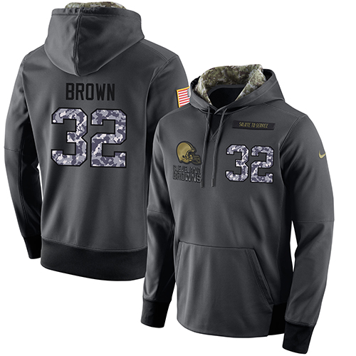 Men's Cleveland Browns #32 Jim Brown Stitched Black Anthracite Salute To Service Player Performance Hoodie cheap jerseys for sale - CheapJerseys.Shop