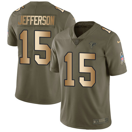 Falcons #15 Van Jefferson Olive/Gold Men's Stitched Limited 2017 Salute To Service Jersey cheap jerseys for sale - CheapJerseys.Shop