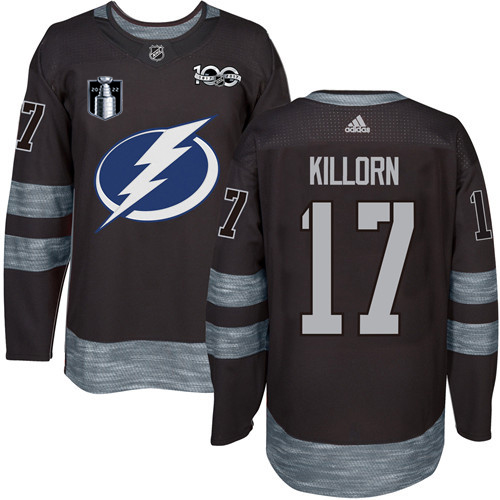 Tampa Bay Lightning #17 Alex Killorn Black 2022 Stanley Cup Final Patch 100th Anniversary Stitched Jersey Men's cheap jerseys for sale - CheapJerseys.Shop