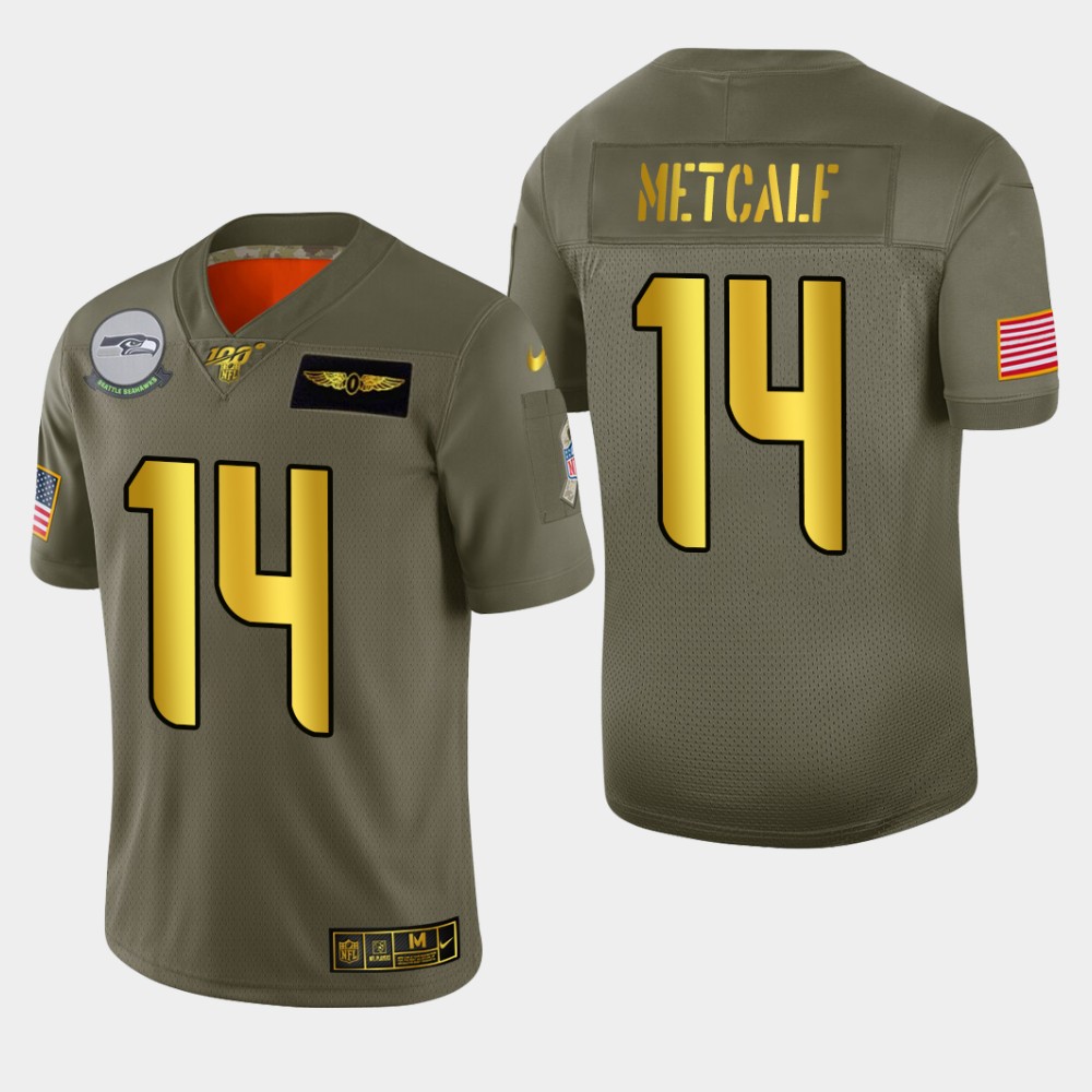 Seattle Seahawks #14 DK Metcalf Men's Olive Gold 2019 Salute To Service Limited 100 Jersey cheap jerseys for sale - CheapJerseys.Shop