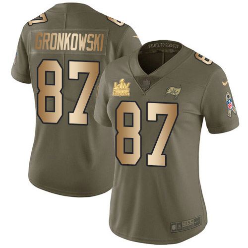Buccaneers #87 Rob Gronkowski Olive/Gold Women's Super Bowl LV Champions Patch Stitched Limited 2017 Salute To Service Jersey cheap jerseys for sale - CheapJerseys.Shop