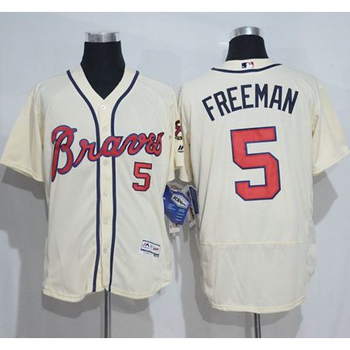 Atlanta Braves #5 Freddie Freeman Cream Flexbase Authentic Collection Stitched Jersey Men's cheap jerseys for sale - CheapJerseys.Shop