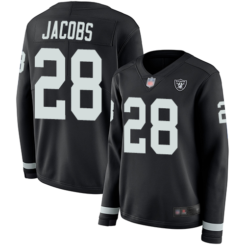 Raiders #28 Josh Jacobs Black Team Color Women's Stitched Limited Therma Long Sleeve Jersey cheap jerseys for sale - CheapJerseys.Shop