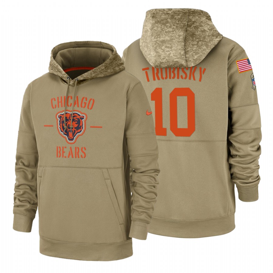 Chicago Bears #10 Mitchell Trubisky Tan 2019 Salute To Service Name & Number Sideline Therma Pullover Hoodie cheap jerseys for sale - CheapJerseys.Shop