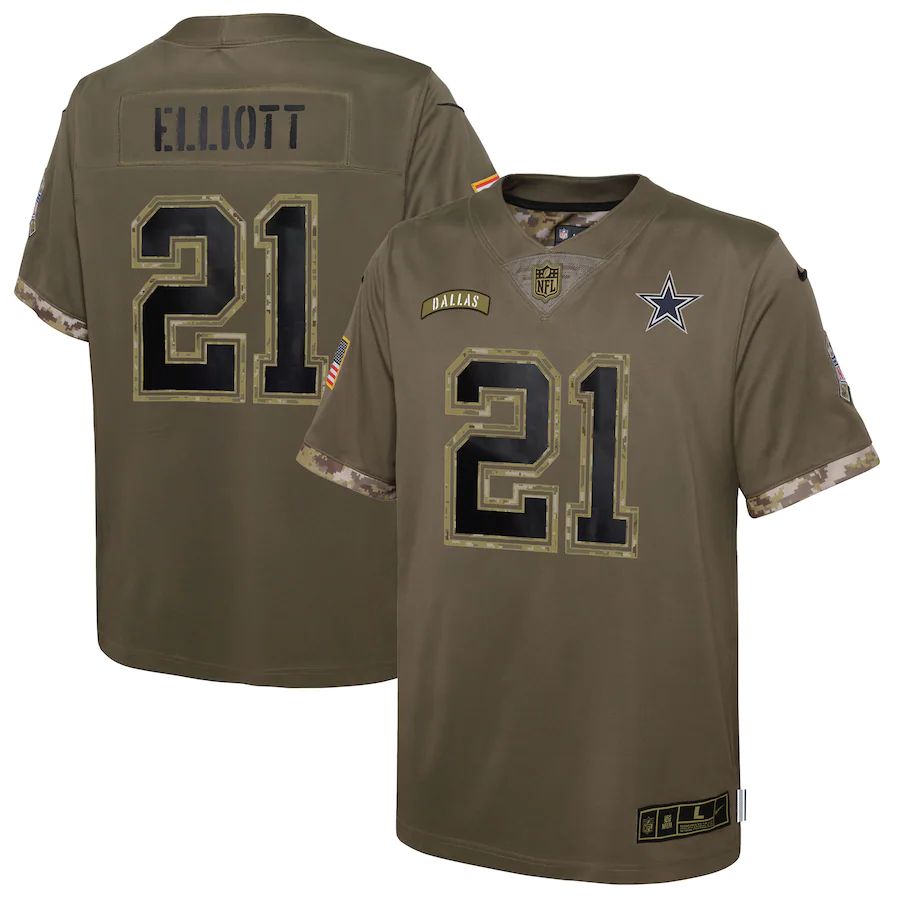 Dallas Cowboys #21 Ezekiel Elliott Youth 2022 Salute To Service Limited Jersey - Olive cheap jerseys for sale - CheapJerseys.Shop