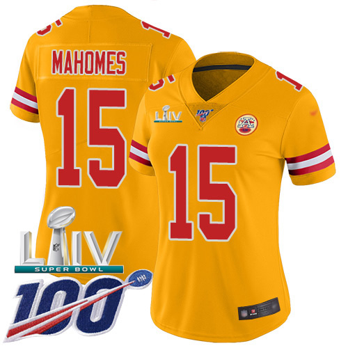Chiefs #15 Patrick Mahomes Gold Super Bowl LIV 2020 Women's Stitched Limited Inverted Legend 100th Season Jersey cheap jerseys for sale - CheapJerseys.Shop