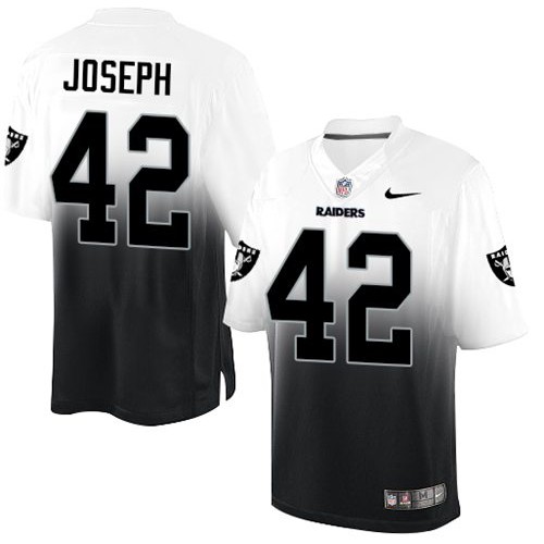Las Vegas Raiders #42 Karl Joseph White/Black Men's Stitched Elite Fadeaway Fashion Jersey Men's cheap jerseys for sale - CheapJerseys.Shop