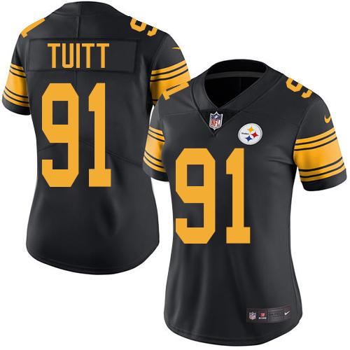 Pittsburgh Steelers #91 Stephon Tuitt Black Women's Stitched Limited Rush Jersey Womens cheap jerseys for sale - CheapJerseys.Shop