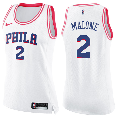 Philadelphia 76ers #2 Moses Malone White/Pink Womens Swingman Fashion Jersey Womens cheap jerseys for sale - CheapJerseys.Shop