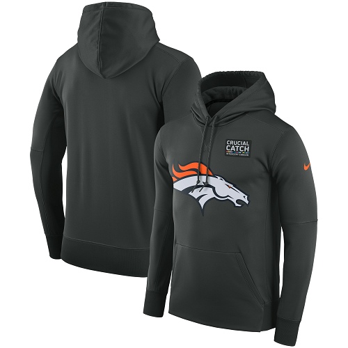 Men's Denver Broncos Anthracite Crucial Catch Performance Pullover Hoodie cheap jerseys for sale - CheapJerseys.Shop