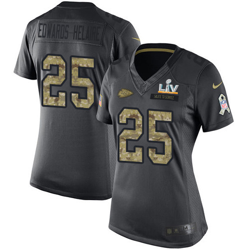 Chiefs #25 Clyde Edwards-Helaire Black Women's Super Bowl LV Bound Stitched Limited 2016 Salute To Service Jersey cheap jerseys for sale - CheapJerseys.Shop