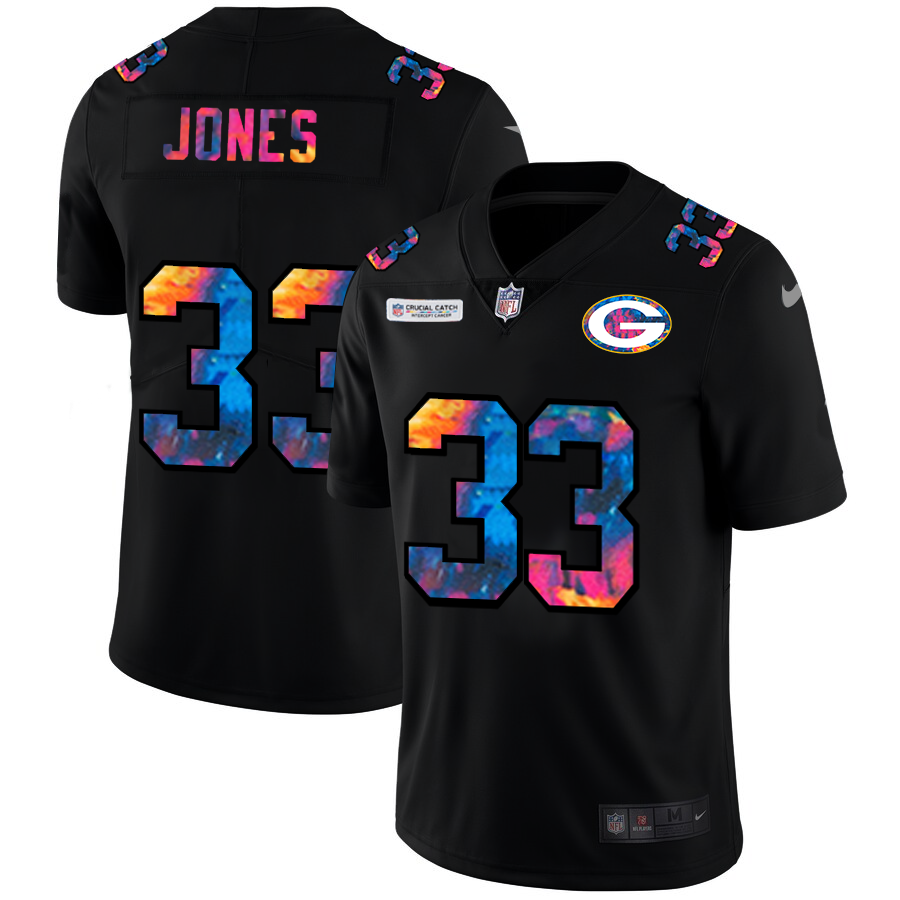 Green Bay Packers #33 Aaron Jones Men's Multi-Color Black 2020 Crucial Catch Vapor Untouchable Limited Jersey cheap jerseys for sale - CheapJerseys.Shop