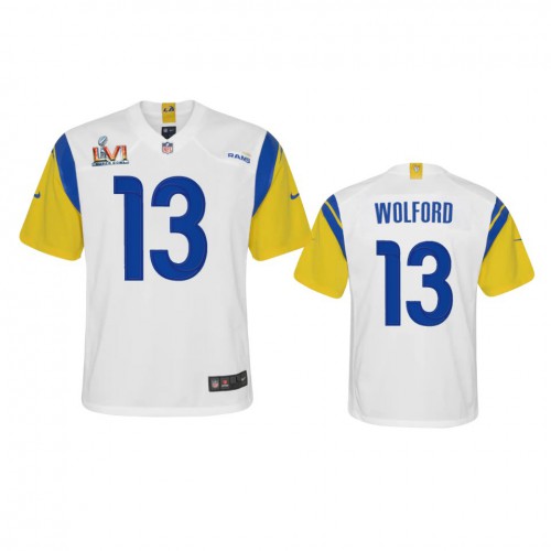 Los Angeles Los Angeles Rams #13 John Wolford Youth Super Bowl LVI Patch Alternate Game Jersey - White Youth cheap jerseys for sale - CheapJerseys.Shop