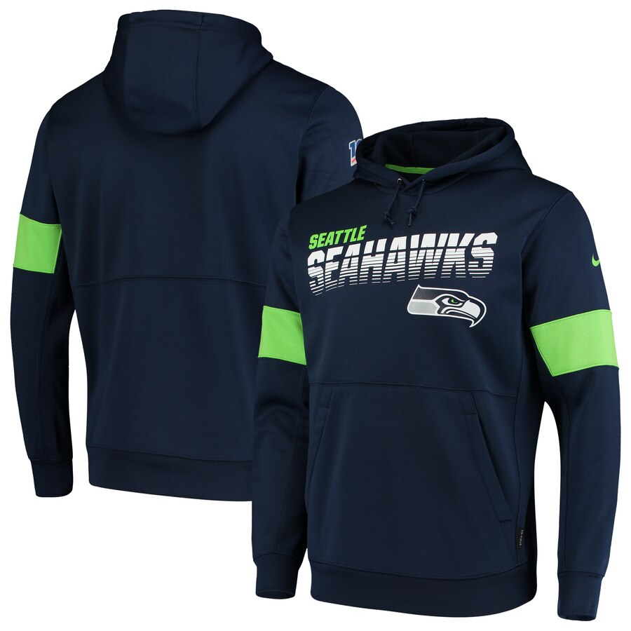 Seattle Seahawks Sideline Team Logo Performance Pullover Hoodie College Navy cheap jerseys for sale - CheapJerseys.Shop