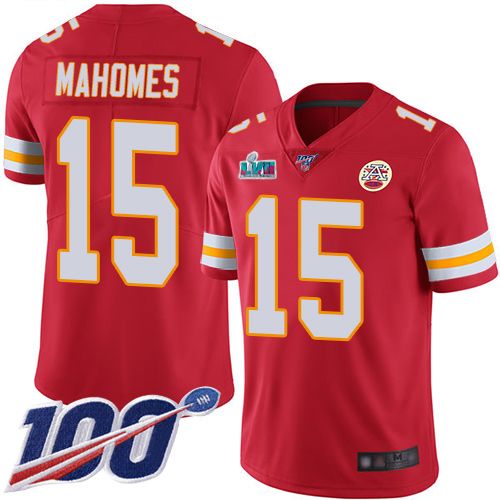 Chiefs #15 Patrick Mahomes Red Team Color Super Bowl LVII Patch Men's Stitched 100th Season Vapor Limited Jersey cheap jerseys for sale - CheapJerseys.Shop
