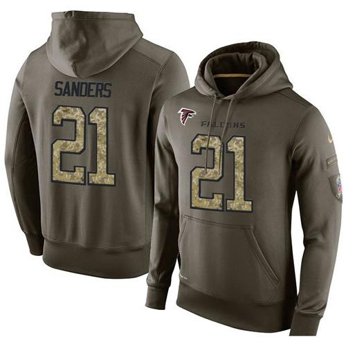 Men's Atlanta Falcons #21 Deion Sanders Stitched Green Olive Salute To Service KO Performance Hoodie cheap jerseys for sale - CheapJerseys.Shop
