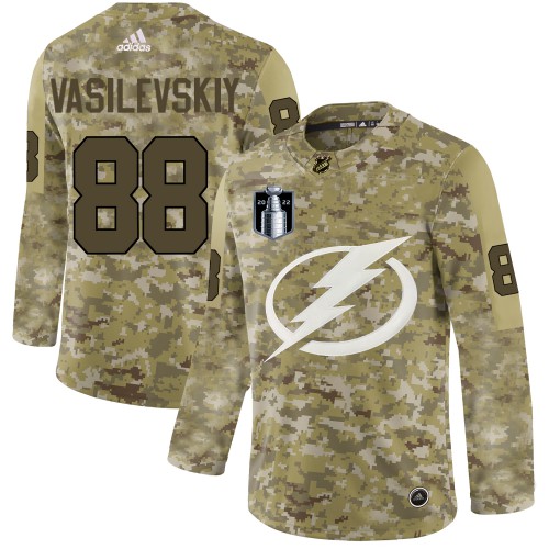 Tampa Bay Lightning #88 Andrei Vasilevskiy Camo 2022 Stanley Cup Final Patch Authentic Stitched Jersey Men's cheap jerseys for sale - CheapJerseys.Shop