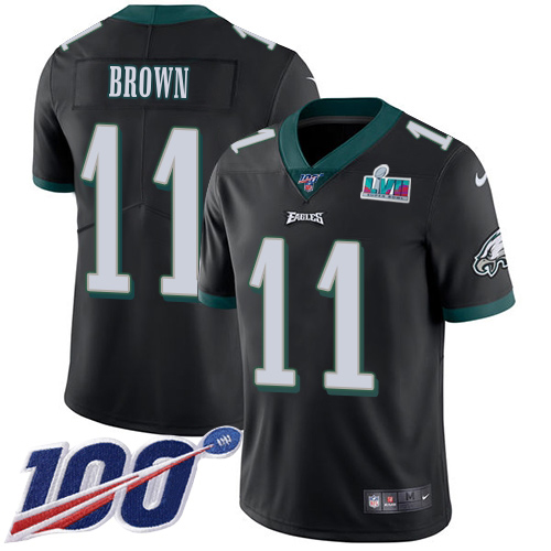 Eagles #11 A.J. Brown Black Alternate Super Bowl LVII Patch Men's Stitched 100th Season Vapor Untouchable Limited Jersey cheap jerseys for sale - CheapJerseys.Shop