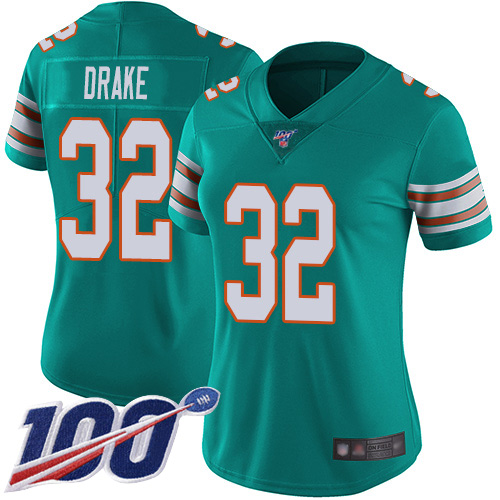 Miami Dolphins #32 Kenyan Drake Aqua Green Alternate Women's Stitched 100th Season Vapor Limited Jersey Womens cheap jerseys for sale - CheapJerseys.Shop