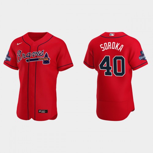 Atlanta Atlanta Braves #40 Mike Soroka Men's 2021 World Series Champions Patch Authentic Player Jersey - Red Men's cheap jerseys for sale - CheapJerseys.Shop