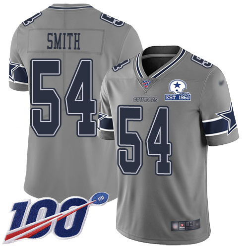 Dallas Cowboys #54 Jaylon Smith Gray Men's Stitched With Established In 1960 Patch Limited Inverted Legend 100th Season Jersey Men's cheap jerseys for sale - CheapJerseys.Shop