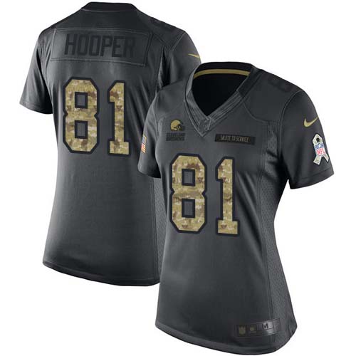 Cleveland Browns #81 Austin Hooper Black Women's Stitched Limited 2016 Salute to Service Jersey Womens cheap jerseys for sale - CheapJerseys.Shop