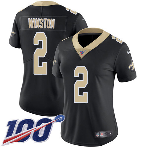 New Orleans Saints #2 Jameis Winston Black Team Color Women's Stitched 100th Season Vapor Untouchable Limited Jersey Womens cheap jerseys for sale - CheapJerseys.Shop