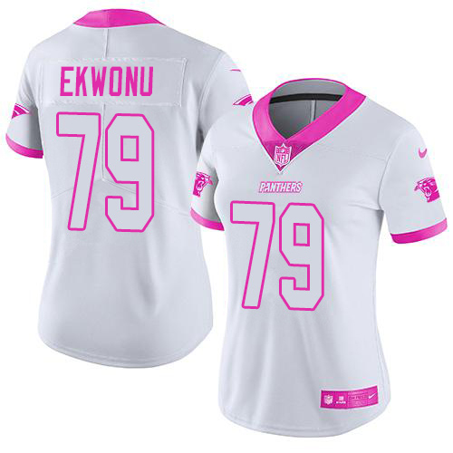 Panthers #79 Ikem Ekwonu White/Pink Women's Stitched Limited Rush Fashion Jersey cheap jerseys for sale - CheapJerseys.Shop
