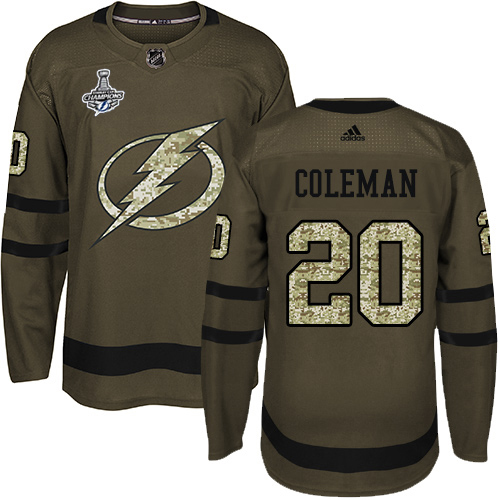Tampa Bay Lightning #20 Blake Coleman Green Salute to Service 2020 Stanley Cup Champions Stitched Jersey Men's cheap jerseys for sale - CheapJerseys.Shop