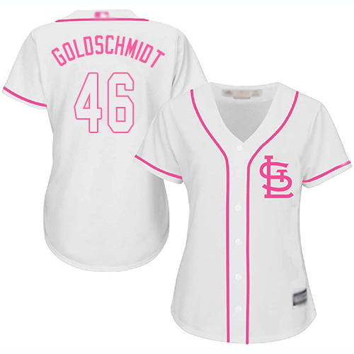 St.Louis Cardinals #46 Paul Goldschmidt White/Pink Fashion Women's Stitched Jersey Womens cheap jerseys for sale - CheapJerseys.Shop