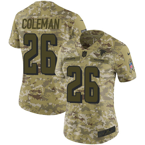 Atlanta Falcons #26 Tevin Coleman Camo Women's Stitched Limited 2018 Salute to Service Jersey Womens cheap jerseys for sale - CheapJerseys.Shop