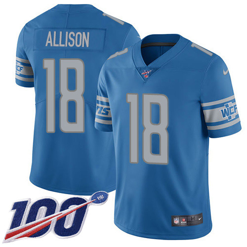 Detroit Lions #18 Geronimo Allison Blue Team Color Men's Stitched 100th Season Vapor Untouchable Limited Jersey Men's cheap jerseys for sale - CheapJerseys.Shop