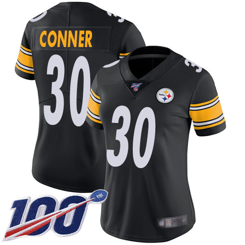 Pittsburgh Steelers #30 James Conner Black Team Color Women's Stitched 100th Season Vapor Limited Jersey Womens cheap jerseys for sale - CheapJerseys.Shop