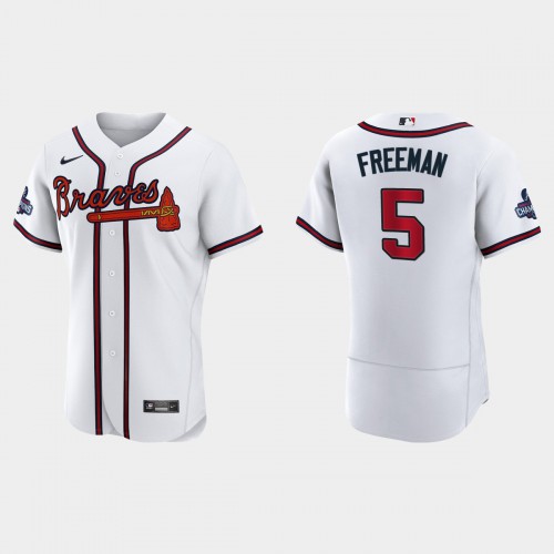 Atlanta Atlanta Braves #5 Freddie Freeman Men's 2021 World Series Champions Patch Authentic Player Jersey - White Men's cheap jerseys for sale - CheapJerseys.Shop