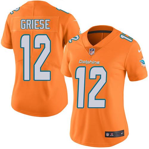 Miami Dolphins #12 Bob Griese Orange Women's Stitched Limited Rush Jersey Womens cheap jerseys for sale - CheapJerseys.Shop