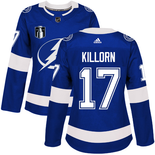 Tampa Bay Lightning #17 Alex Killorn Blue 2022 Stanley Cup Final Patch Women's Home Authentic Stitched Jersey Womens cheap jerseys for sale - CheapJerseys.Shop