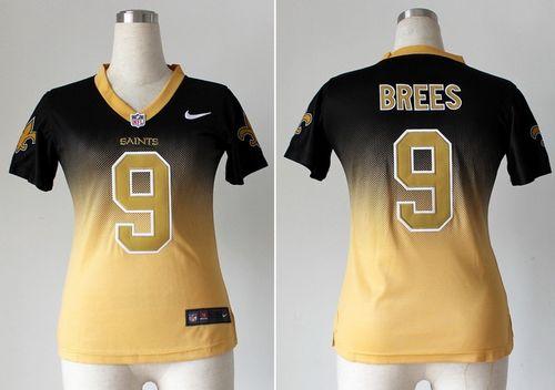 Saints #9 Drew Brees Black/Gold Women's Stitched Elite Fadeaway Fashion Jersey cheap jerseys for sale - CheapJerseys.Shop