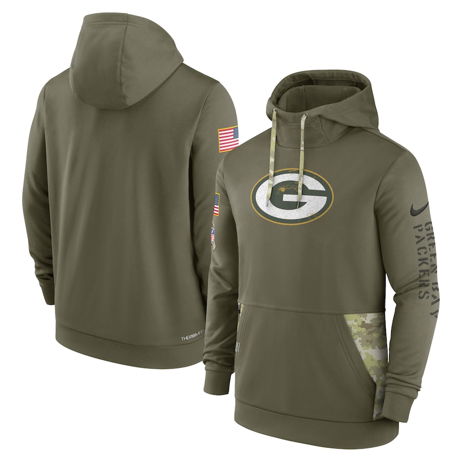 Green Bay Packers 2022 Salute To Service Therma Performance Pullover Hoodie - Olive cheap jerseys for sale - CheapJerseys.Shop