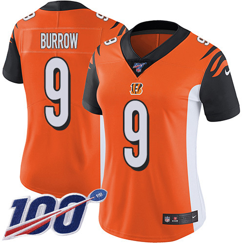 Bengals #9 Joe Burrow Orange Alternate Women's Stitched 100th Season Vapor Untouchable Limited Jersey cheap jerseys for sale - CheapJerseys.Shop