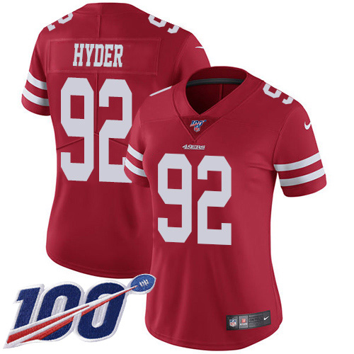San Francisco 49ers #92 Kerry Hyder Red Team Color Women's Stitched 100th Season Vapor Untouchable Limited Jersey Womens cheap jerseys for sale - CheapJerseys.Shop