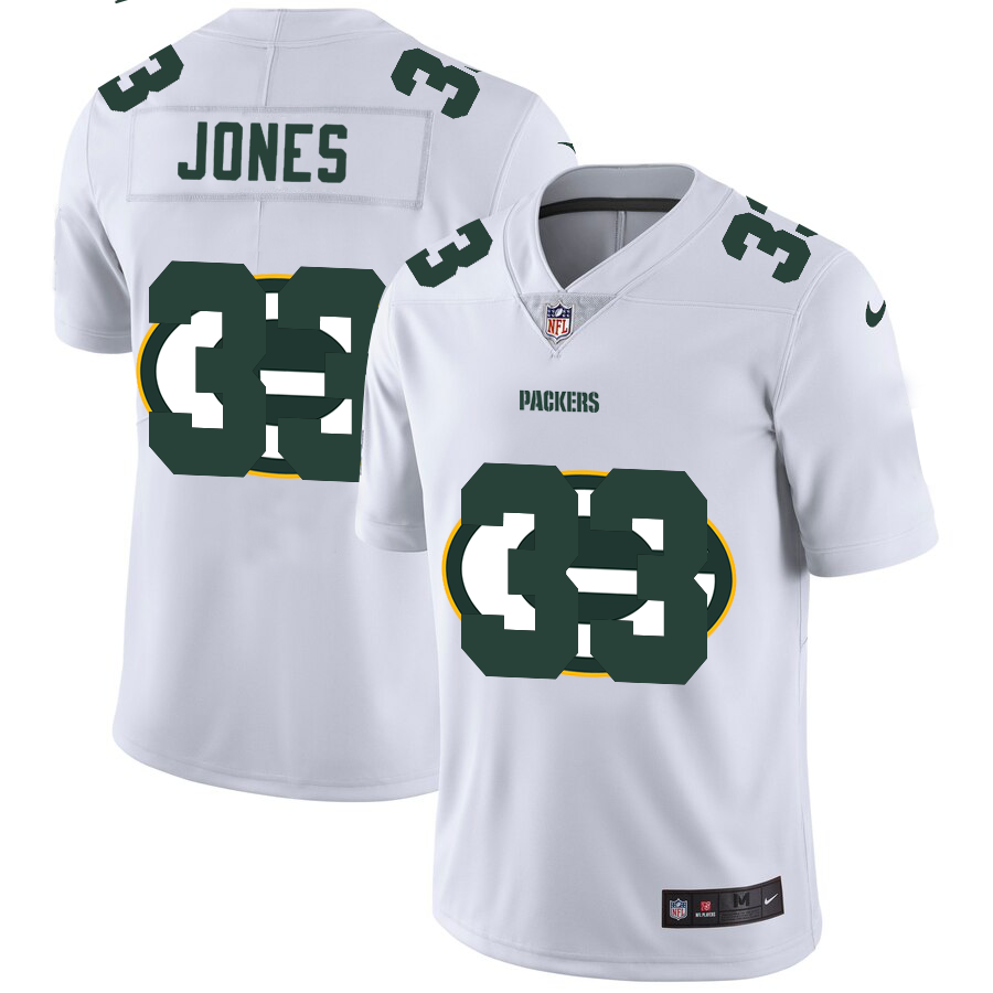 Green Bay Packers #33 Aaron Jones White Men's Team Logo Dual Overlap Limited Jersey cheap jerseys for sale - CheapJerseys.Shop