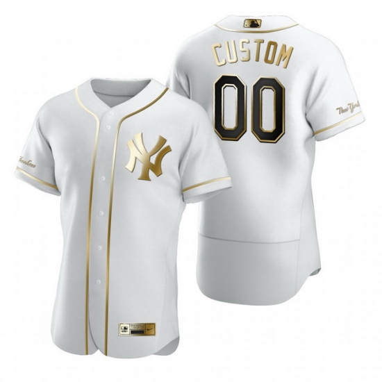 Men New York Yankees Custom White Stitched Flex Base Golden Edition Jersey cheap jerseys for sale - CheapJerseys.Shop
