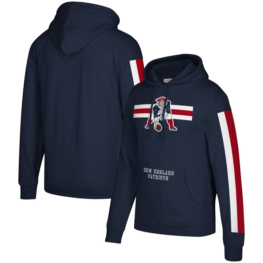 New England Patriots Mitchell & Ness Three Stripe Pullover Hoodie Royal cheap jerseys for sale - CheapJerseys.Shop