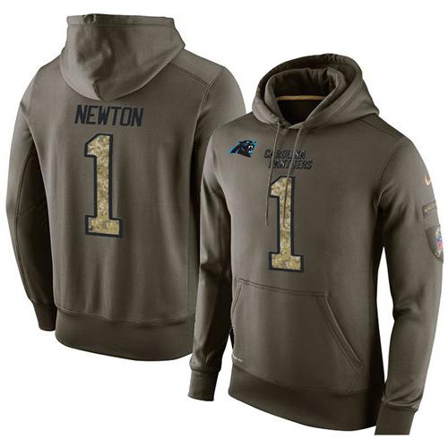 Men's Carolina Panthers #1 Cam Newton Stitched Green Olive Salute To Service KO Performance Hoodie cheap jerseys for sale - CheapJerseys.Shop