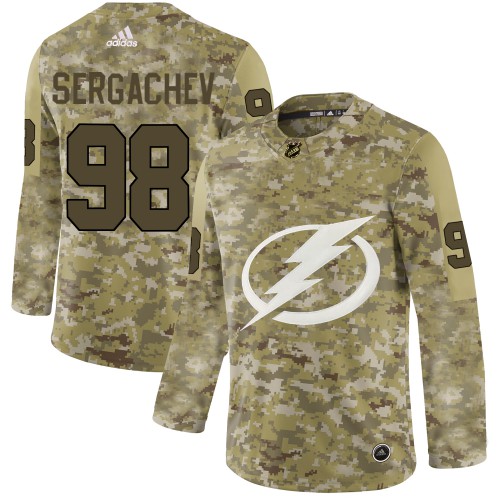 Tampa Bay Lightning #98 Mikhail Sergachev Camo Authentic Stitched Jersey Men's cheap jerseys for sale - CheapJerseys.Shop
