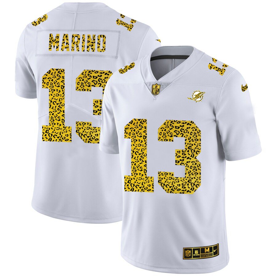 Miami Dolphins #13 Dan Marino Men's Flocked Leopard Print Vapor Limited Jersey White cheap jerseys for sale - CheapJerseys.Shop