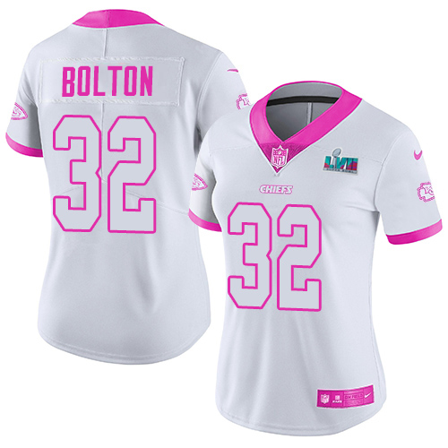Chiefs #32 Nick Bolton White/Pink Super Bowl LVII Patch Women's Stitched Limited Rush Fashion Jersey cheap jerseys for sale - CheapJerseys.Shop