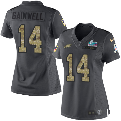 Eagles #14 Kenneth Gainwell Black Super Bowl LVII Patch Women's Stitched Limited 2016 Salute To Service Jersey cheap jerseys for sale - CheapJerseys.Shop