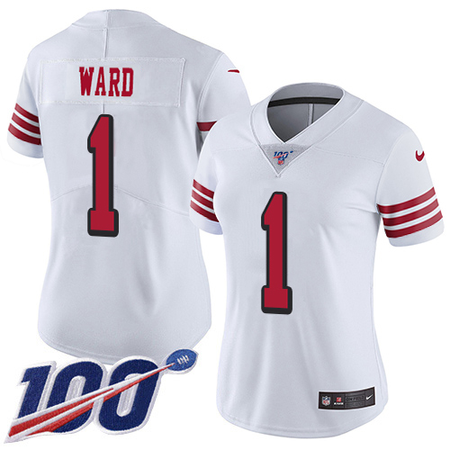 49ers #1 Jimmie Ward White Rush Women's Stitched Limited 100th Season Jersey cheap jerseys for sale - CheapJerseys.Shop